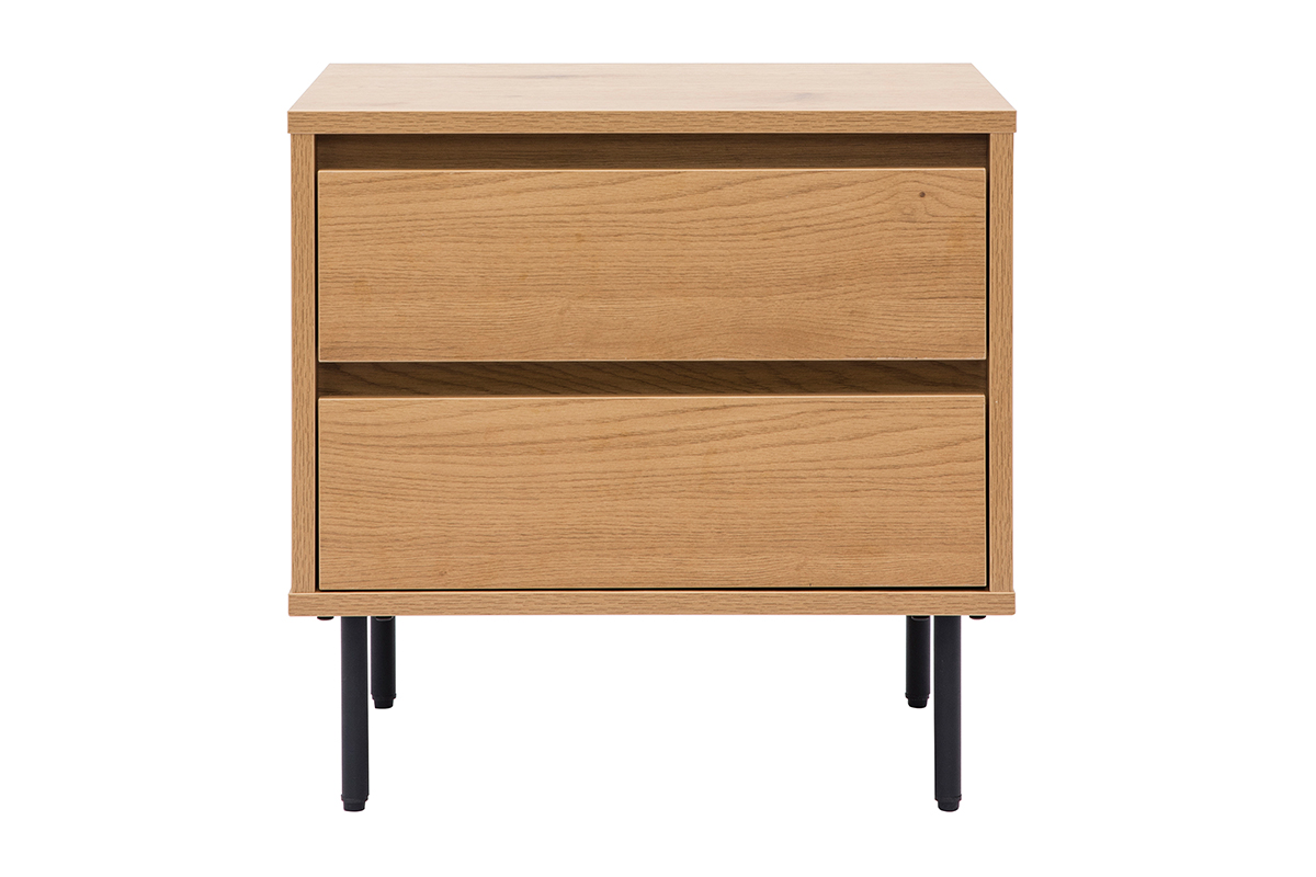 Table de chevet avec rangements 2 tiroirs finition bois clair chêne ARAGON