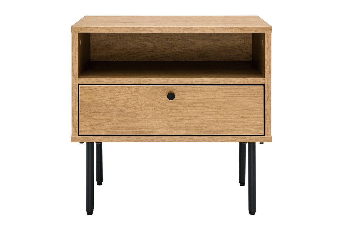 Table de chevet avec rangements finition bois clair chêne et métal noir PERNELLE