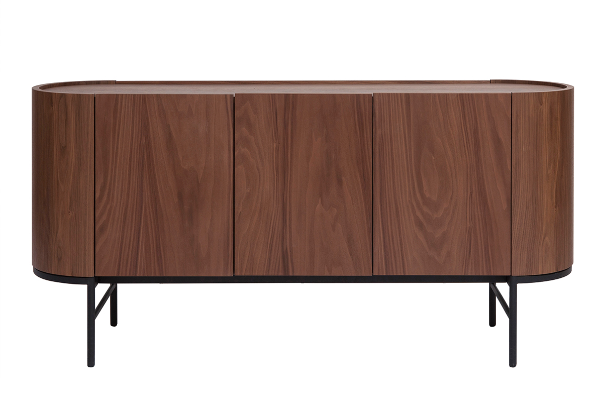 Buffet design bois foncé noyer et métal noir 3 portes L160 cm SKYE