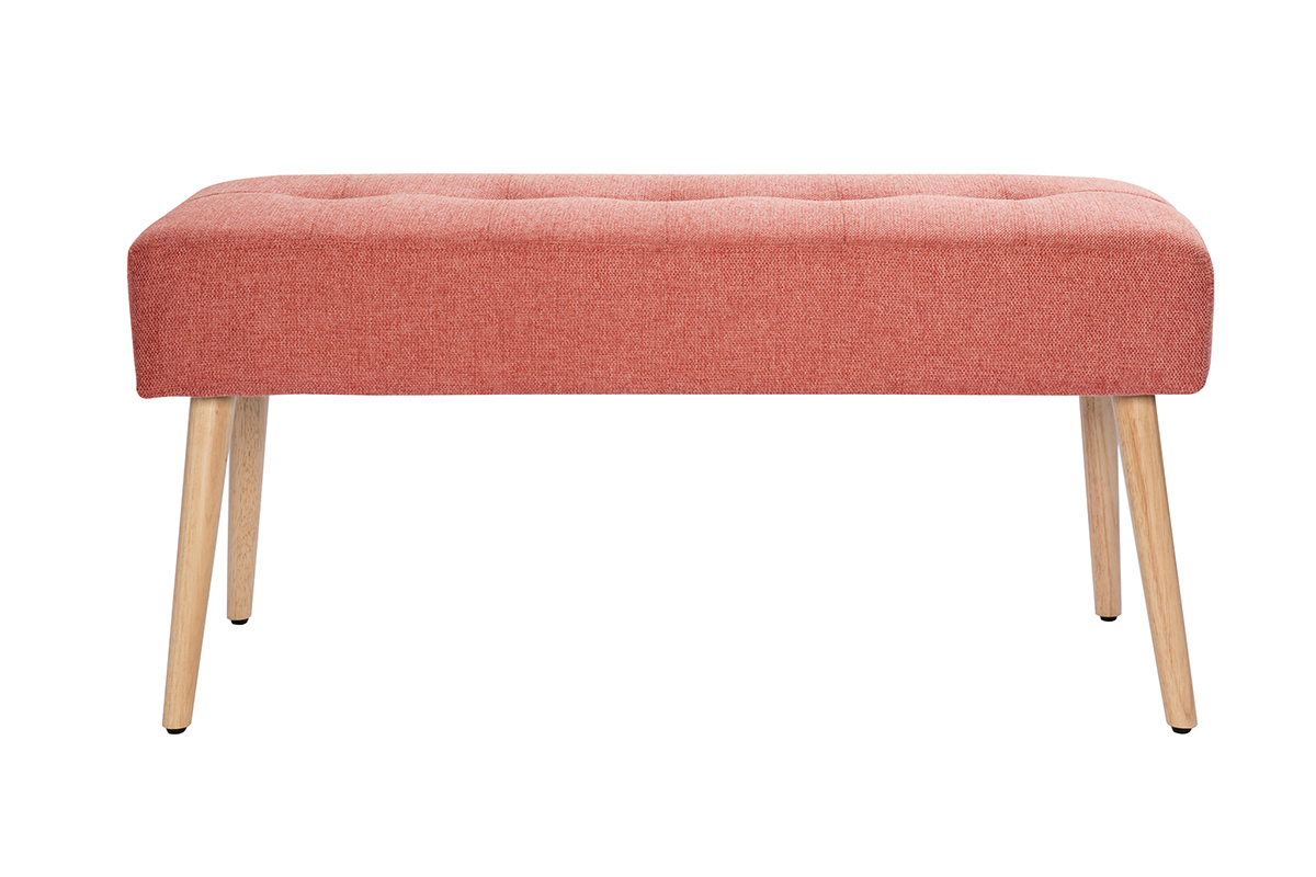 Banc scandinave capitonné en tissu effet velours texturé terracotta et bois clair L96 cm GUESTA