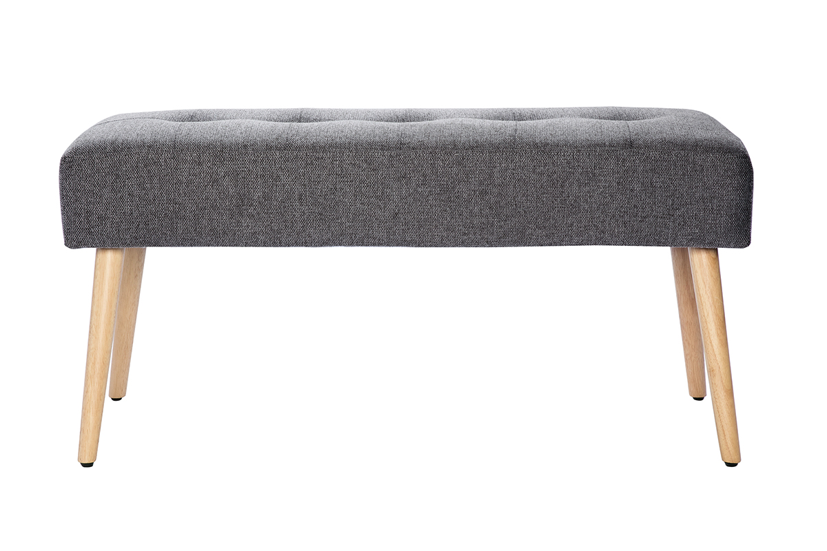Banc scandinave capitonné en tissu effet velours texturé gris foncé et bois clair L96 cm GUESTA