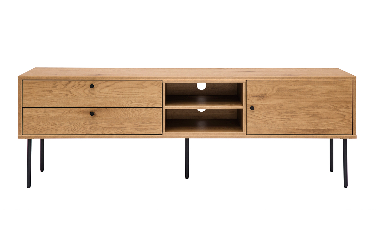 Meuble TV finition en bois clair chêne et métal noir L160 cm PERNELLE