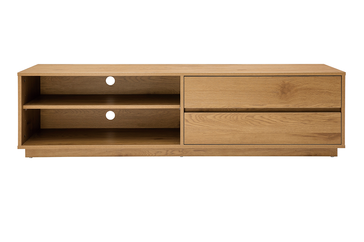 Meuble TV finition bois clair chêne 2 tiroirs L160 cm MADERO