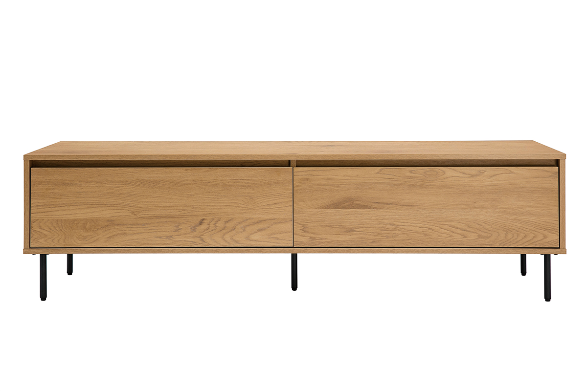 Meuble TV finition bois clair chêne 2 tiroirs L160 cm ARAGON