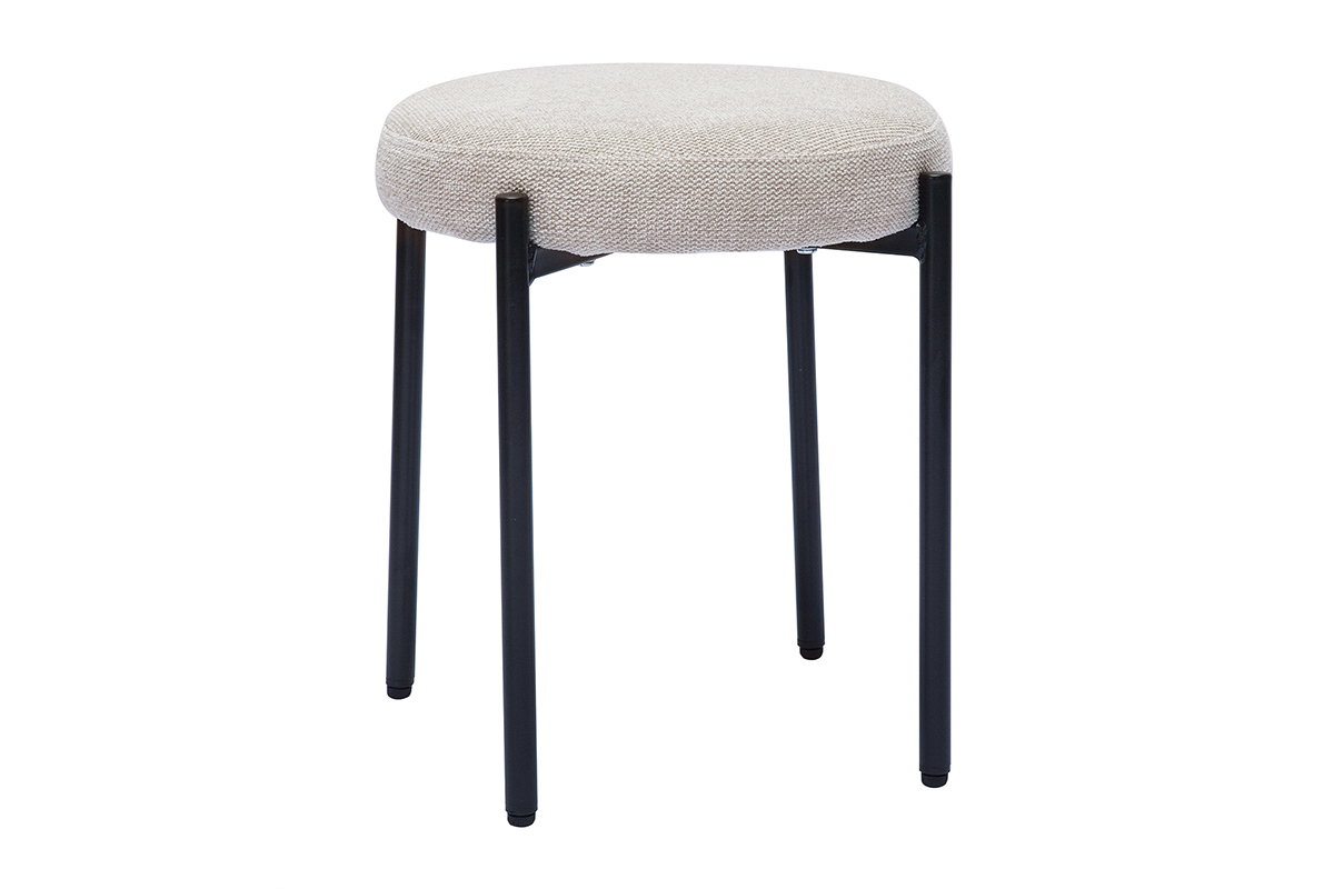 Tabouret bas empilable en tissu effet velours texturé beige et métal noir H41 cm KIKO