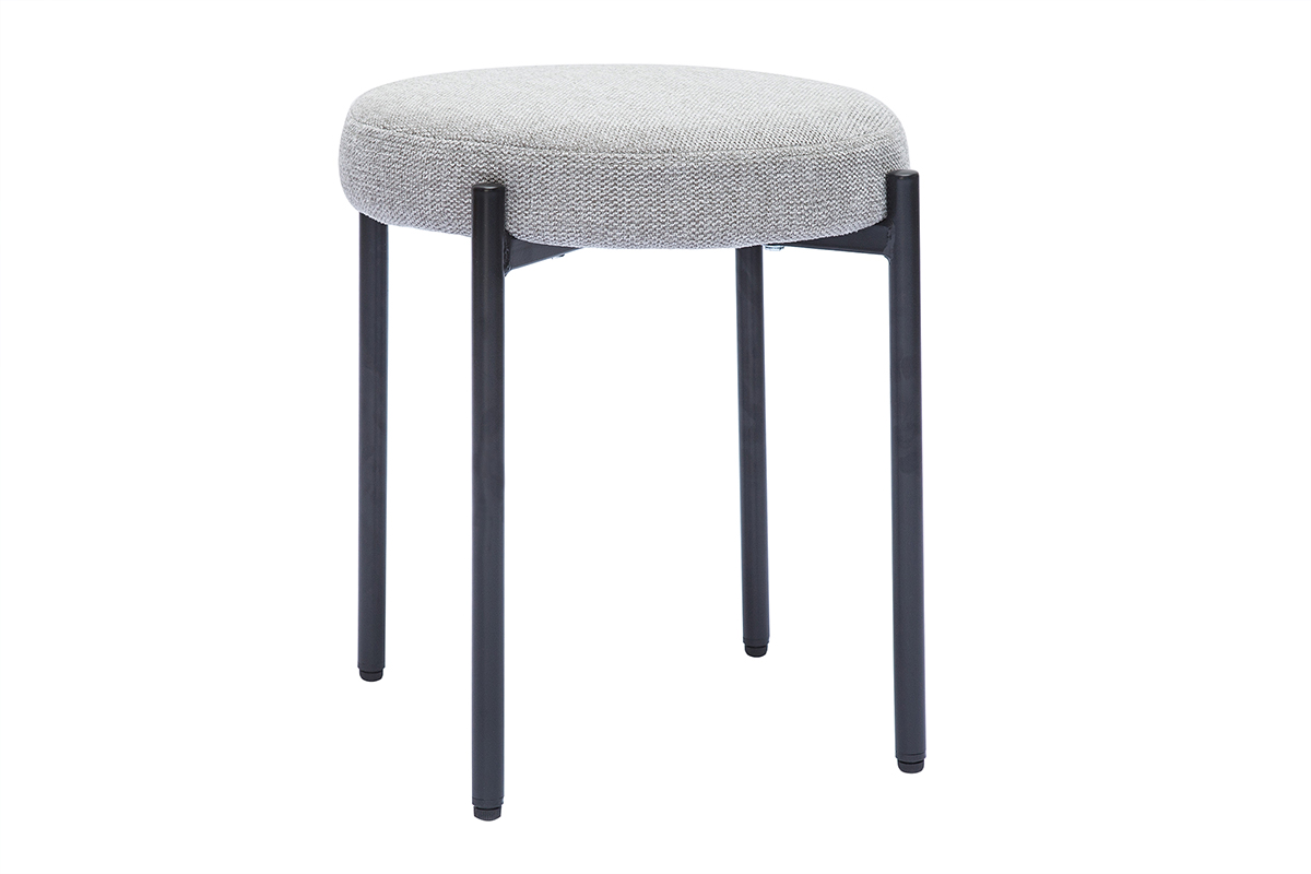 Tabouret bas empilable en tissu effet velours texturé gris clair et métal noir H41 cm KIKO