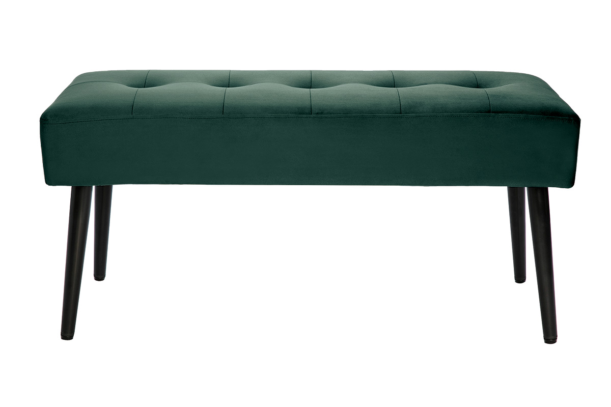 Banc design capitonné en tissu velours vert foncé et métal noir L96 cm GUESTA