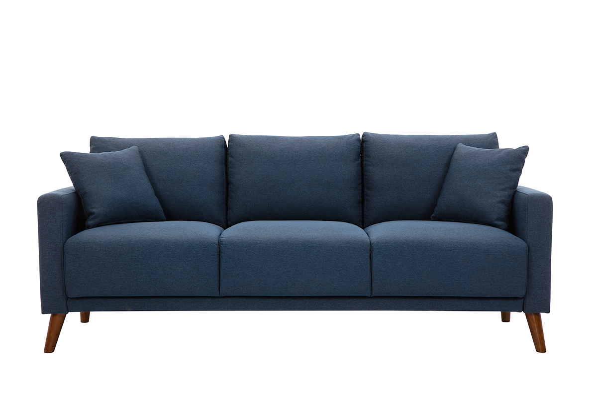 Divano 3-4 posti in tessuto blu scuro e legno scuro MUNIK