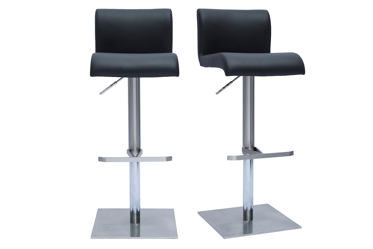 Tabourets de bar design réglables noir et inox brossé (lot de 2) SHEINA
