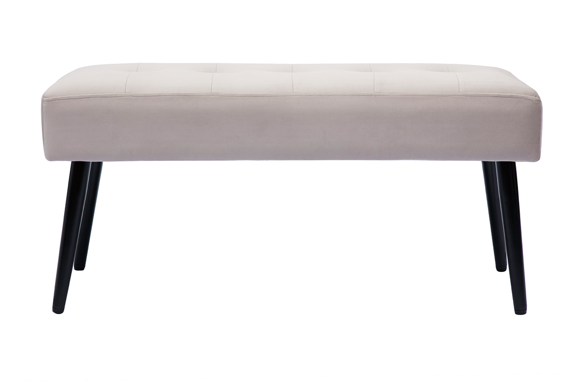Banc design capitonné en tissu velours taupe et métal noir L96 cm GUESTA