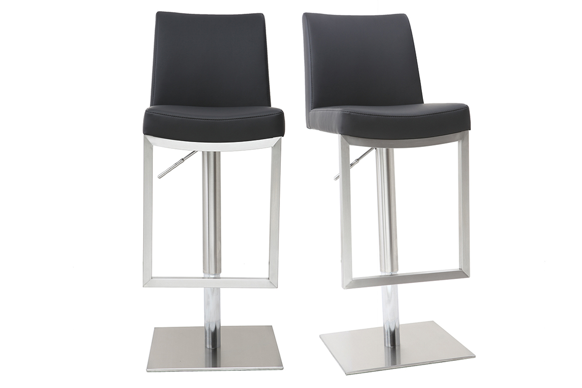 Tabourets de bar relevables noir et acier chromé (lot de 2) KYLE