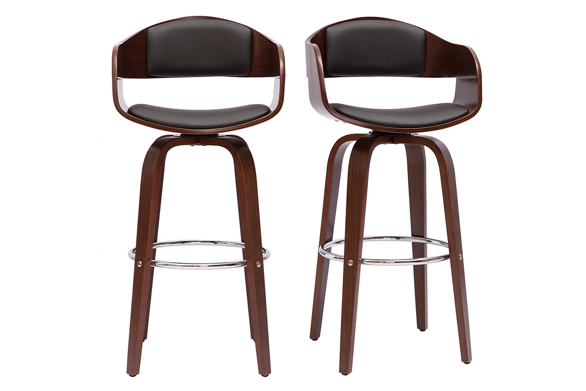Tabourets de bar vintage pivotants 360° noyer H67.5 cm (lot de 2) GAO