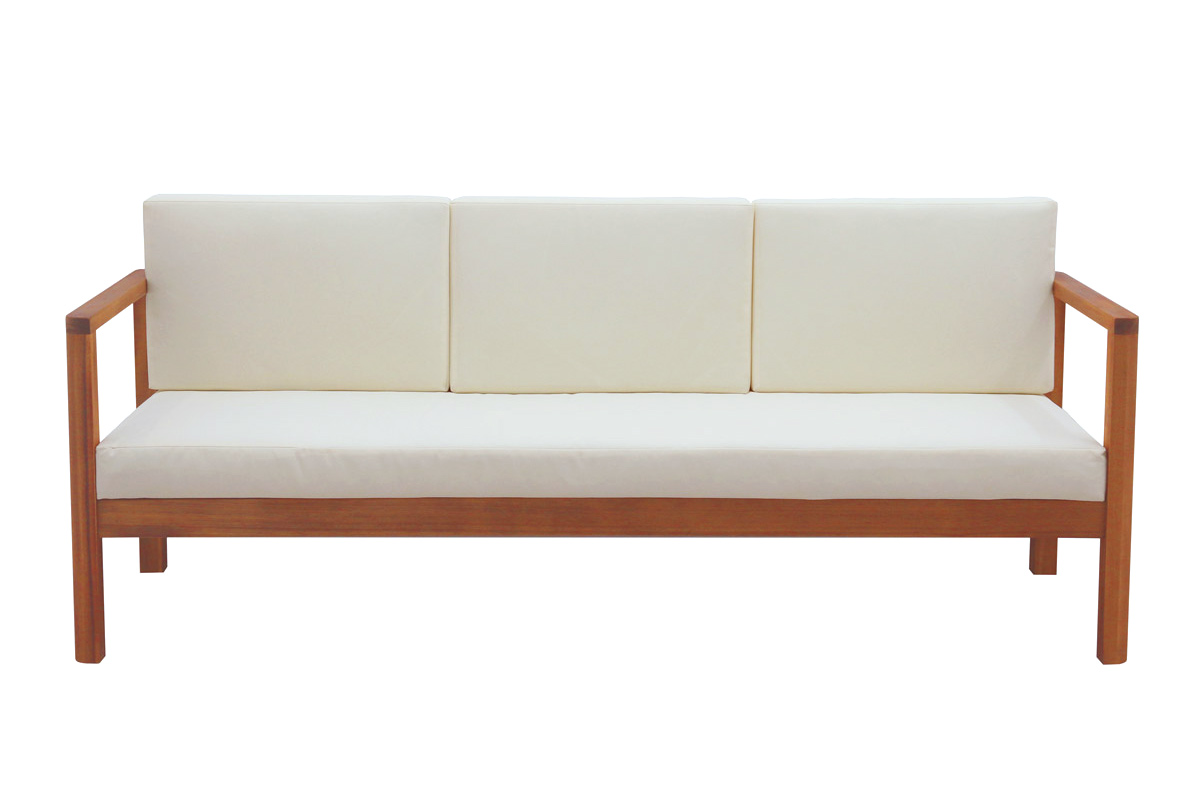 Canapé de jardin 3 places en bois massif et coussins déhoussables beige naturel L190 cm AKIS