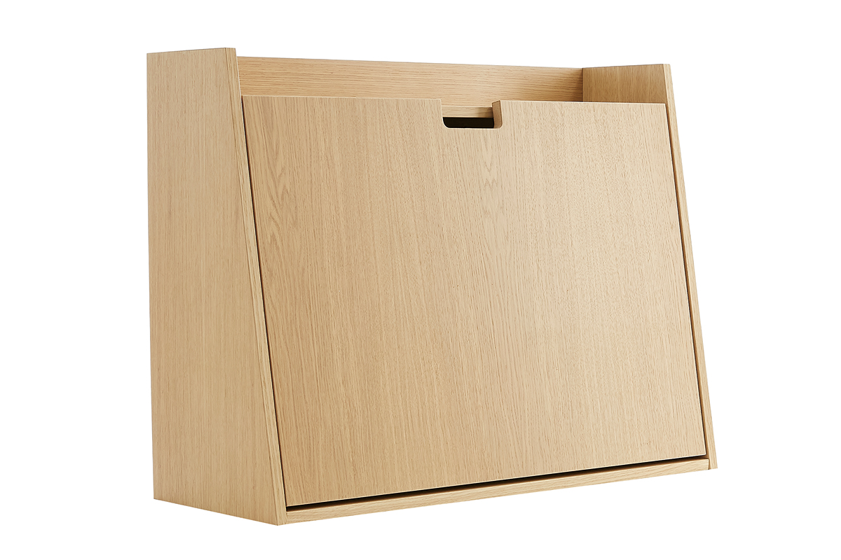 Bureau mural avec rangements scandinave bois clair chêne L78 cm GABIN
