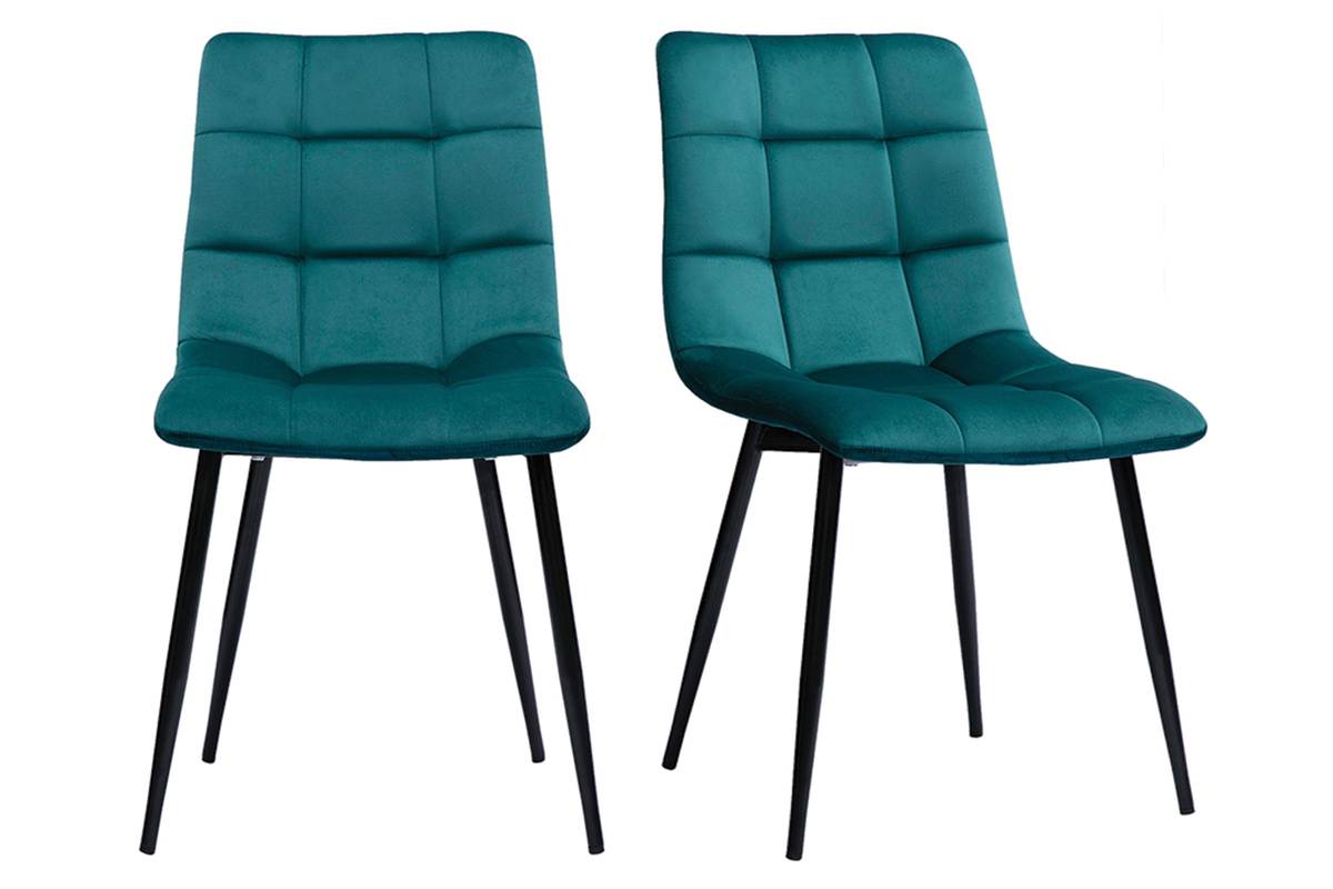 Chaises design en tissu velours bleu canard et métal noir (lot de 2) MAXWELL
