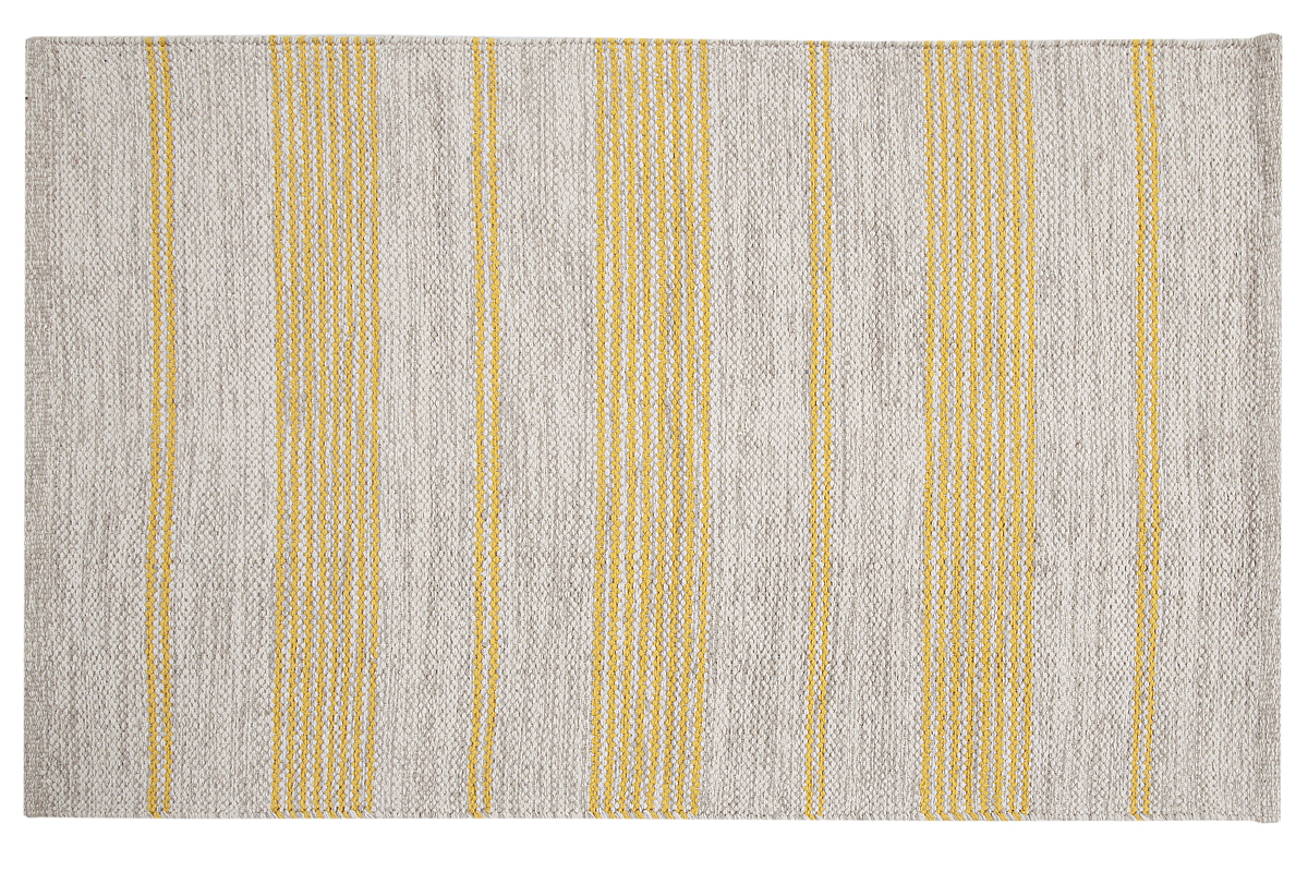 Tapis / Descente de lit rectangulaire beige à rayures jaunes 50 x 80 cm CABOURG