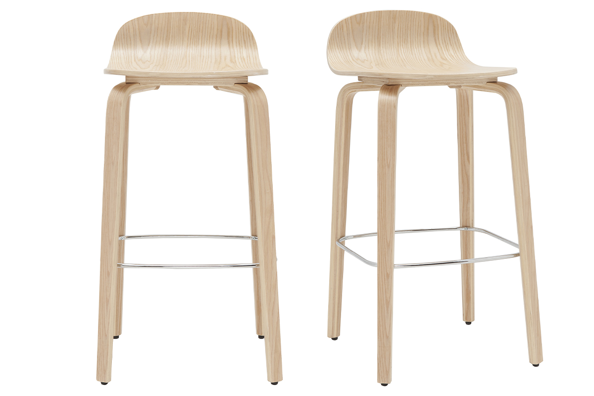 Tabourets de bar scandinaves bois chêne H68 cm (lot de 2) OBRA