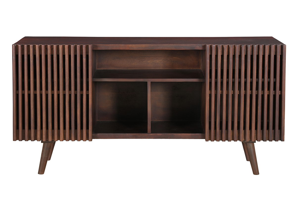 Buffet en manguier massif teinté bois foncé 2 portes coulissantes L140 cm ALBA