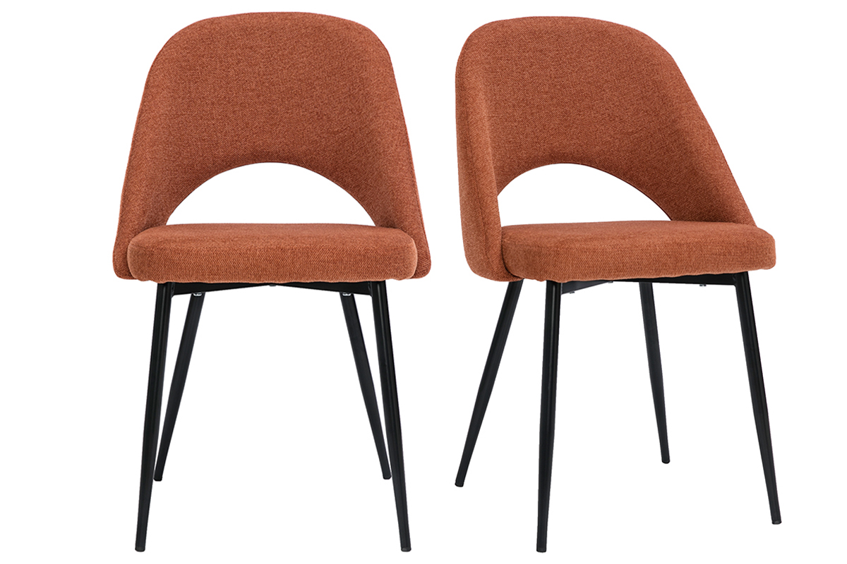 Chaises vintage en tissu effet velours texturé terre brûlée et métal noir (lot de 2) COSETTE