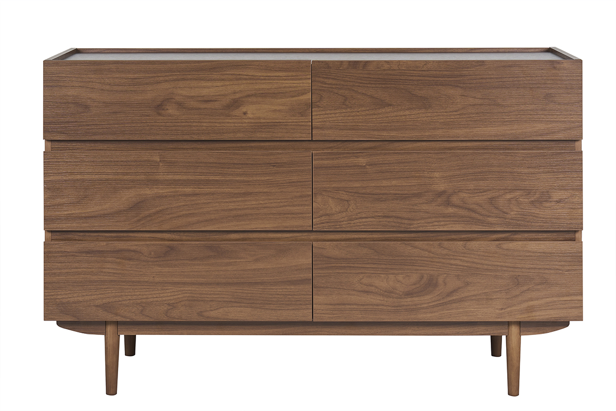 Commode finition bois foncé noyer 6 tiroirs L120 cm SANAA