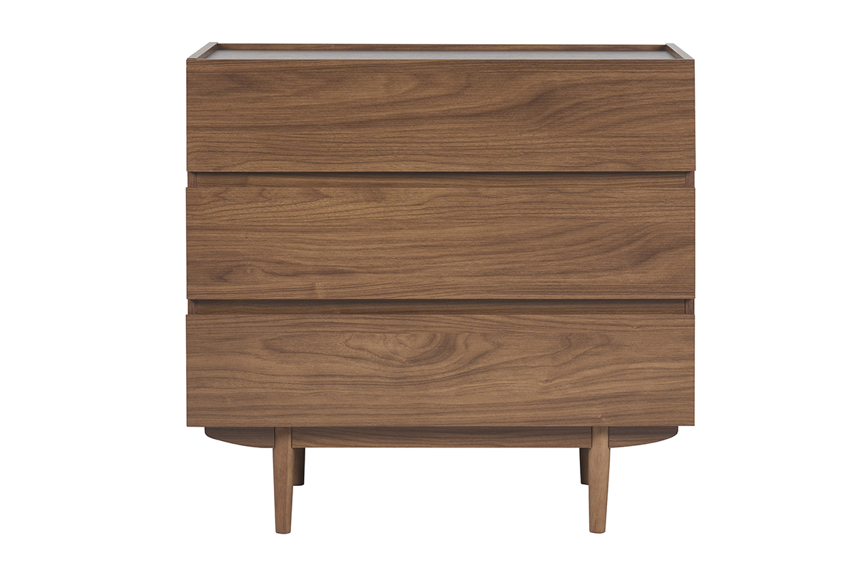 Commode finition bois foncé noyer 3 tiroirs L80 cm SANAA