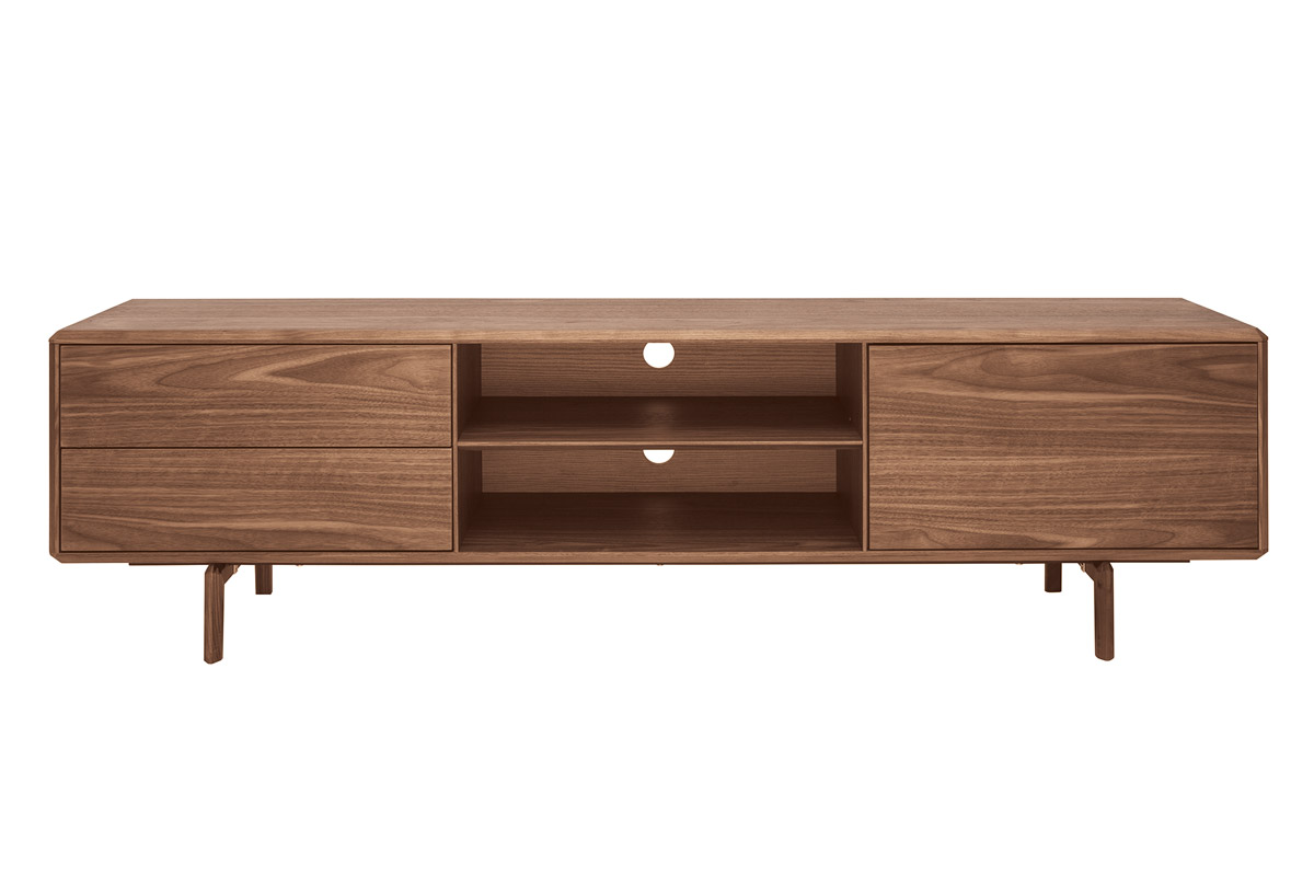 Meuble TV en bois foncé noyer 1 porte 2 tiroirs L180 cm SUVA