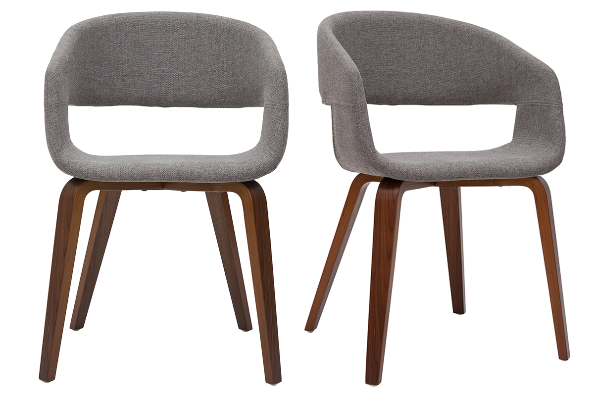 Chaises design en tissu gris et pieds en bois foncé noyer (lot de 2) SLAM