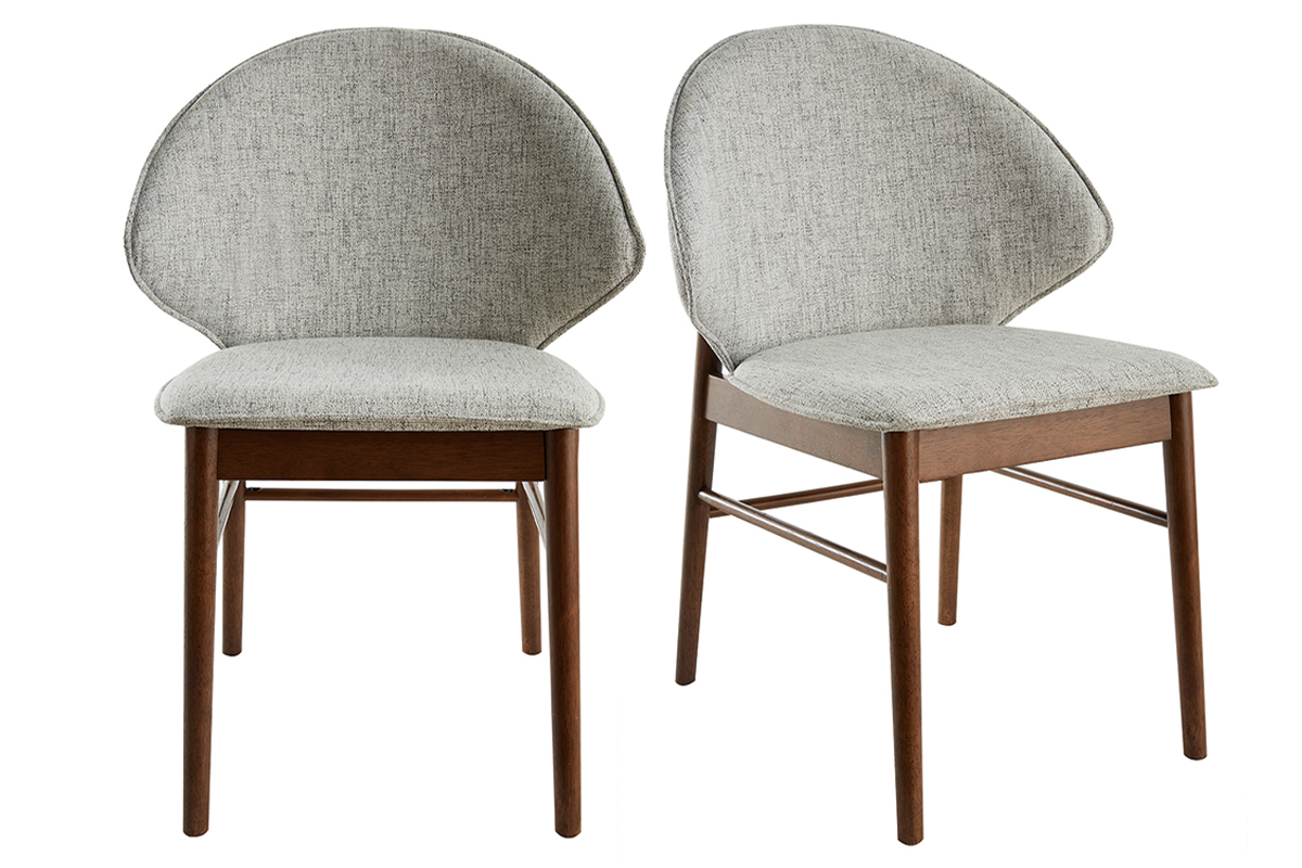 Chaises vintage en tissu gris clair et bois foncé (lot de 2) SPIKE