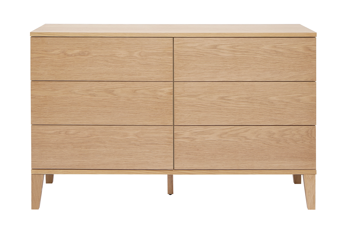 Commode en bois clair chêne 6 tiroirs L120 cm FREDDY