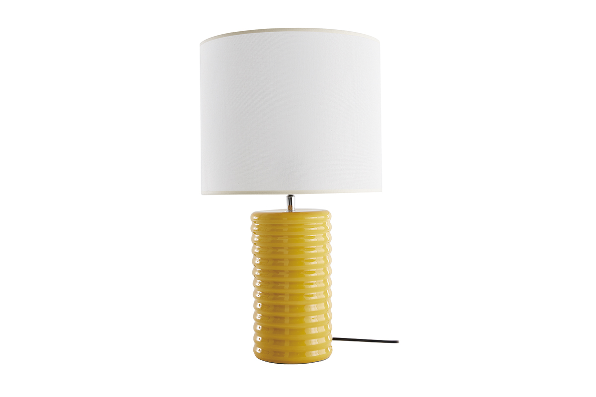 Lampe à poser en céramique émaillée jaune et abat-jour écru H53 cm BERRO