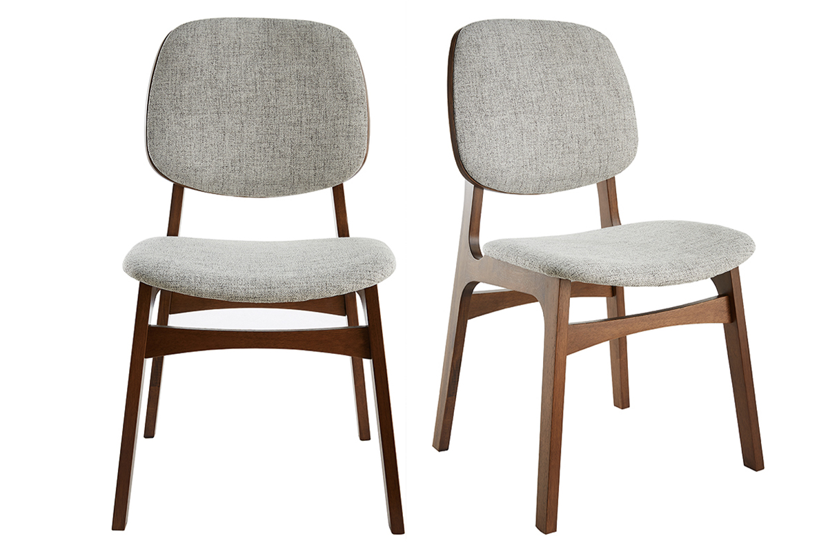 Chaises vintage en tissu gris clair et bois foncé (lot de 2) SOQUETTE