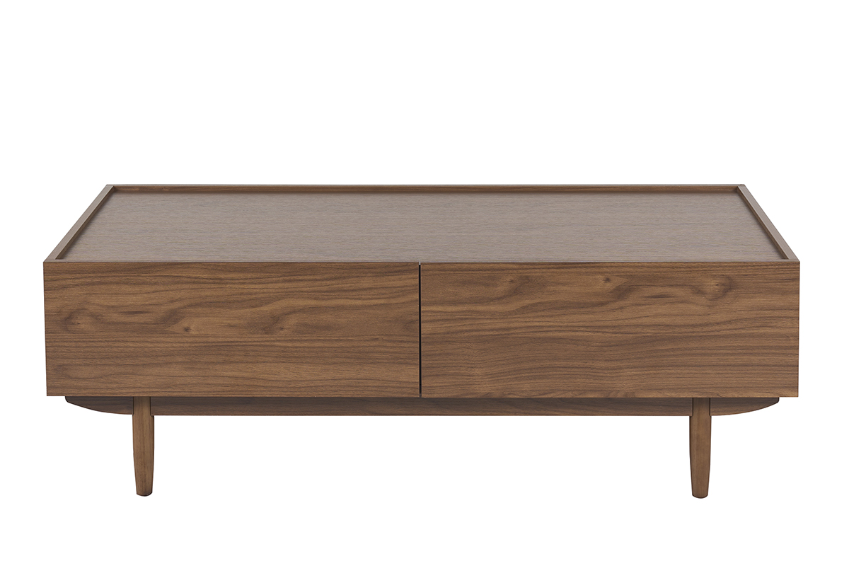 Table basse rectangulaire avec rangements 2 tiroirs finition bois foncé noyer L120 cm SANAA