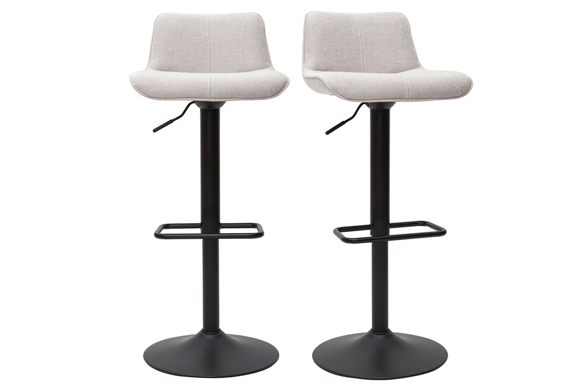 Tabourets de bar réglables pivotants 360° en tissu effet velours texturé beige et métal noir (lot de 2) BOOST