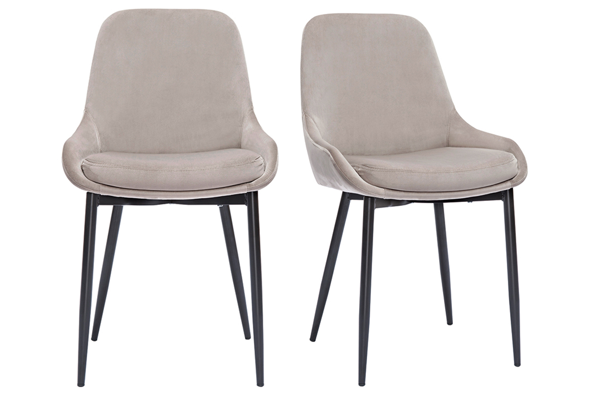 Chaises design en tissu velours taupe et métal noir (lot de 2) HOLO