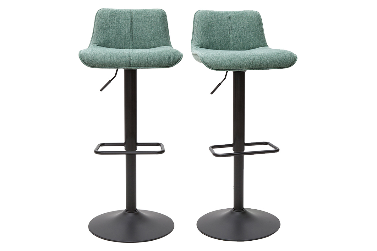 Tabourets de bar réglables en tissu effet velours texturé vert céladon et métal (lot de 2) BOOST