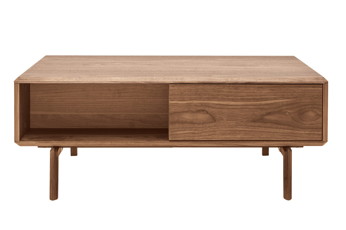 Table basse rectangulaire avec rangements 2 tiroirs bois foncé noyer L100 cm SUVA