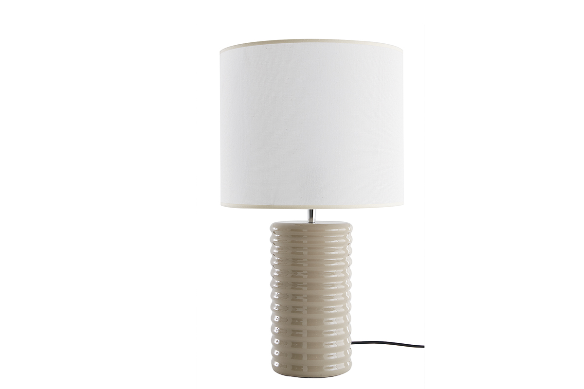 Lampe à poser en céramique émaillée taupe et abat-jour écru H53 cm BERRO