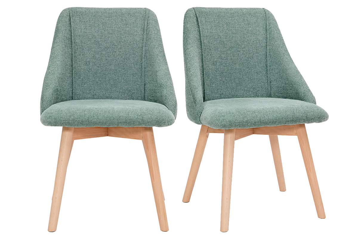 Chaises scandinaves en tissu effet velours texturé vert céladon et bois clair (lot de 2) HIGGINS