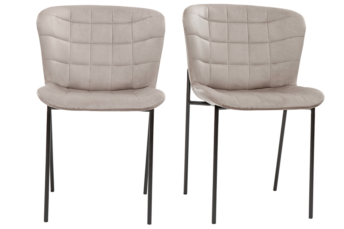 Design-Stühle aus taupefarbenem Samt und schwarzem Metall (2er-Set) SAIGA