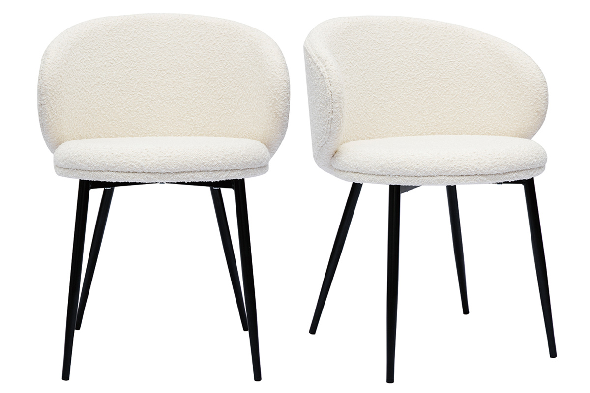 Chaises design en tissu effet laine bouclée écru et métal noir (lot de 2) ROSALIE