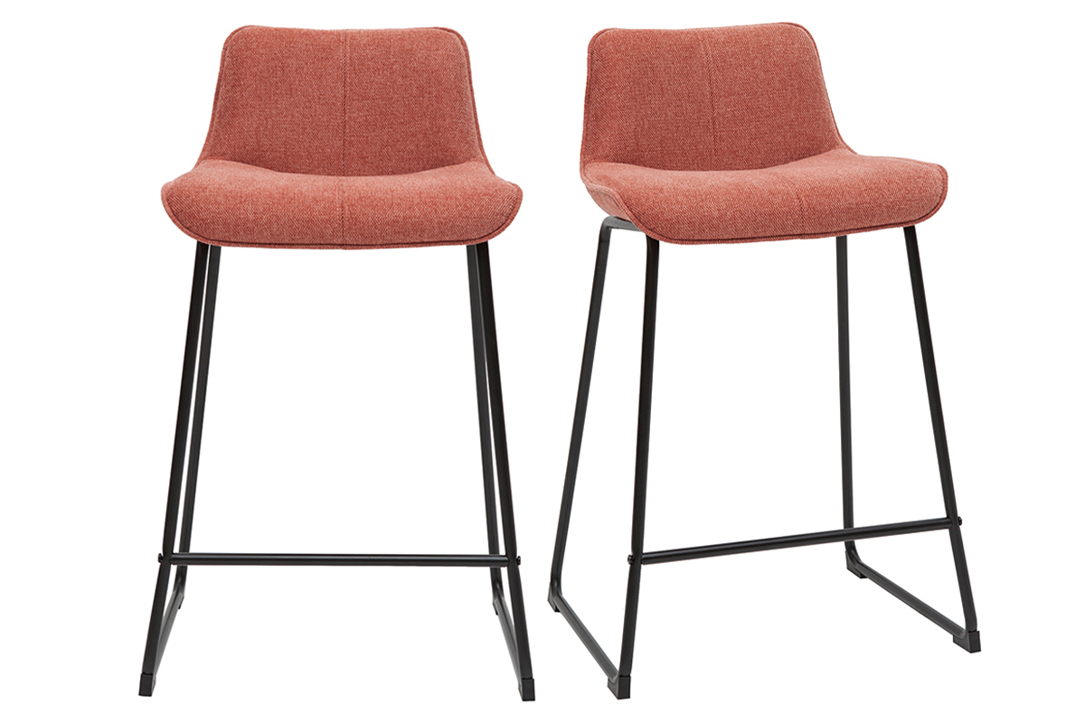 Tabourets de bar en tissu effet velours texturé terracotta et métal H65 cm (lot de 2) BOOST