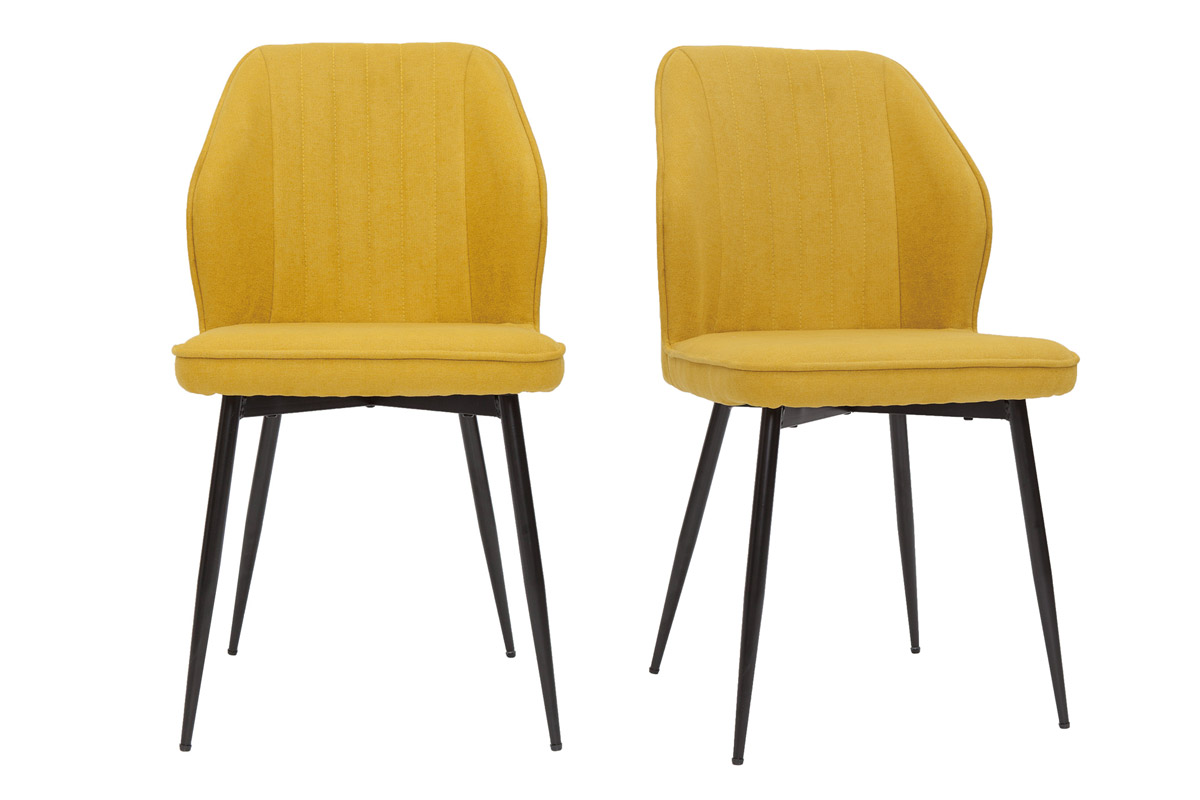 Chaises design en tissu effet velours jaune moutarde et métal noir (lot de 2) FANETTE