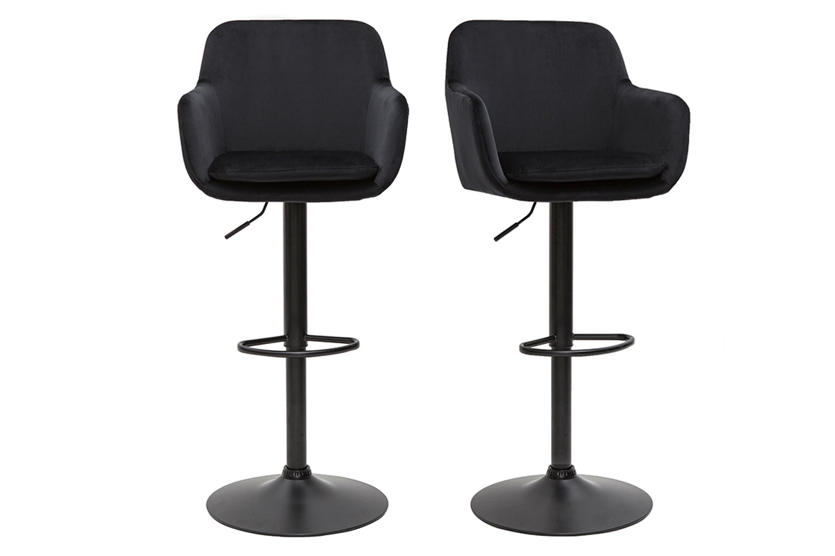 Tabourets de bar réglables en velours noir et métal (lot de 2) AMIKA