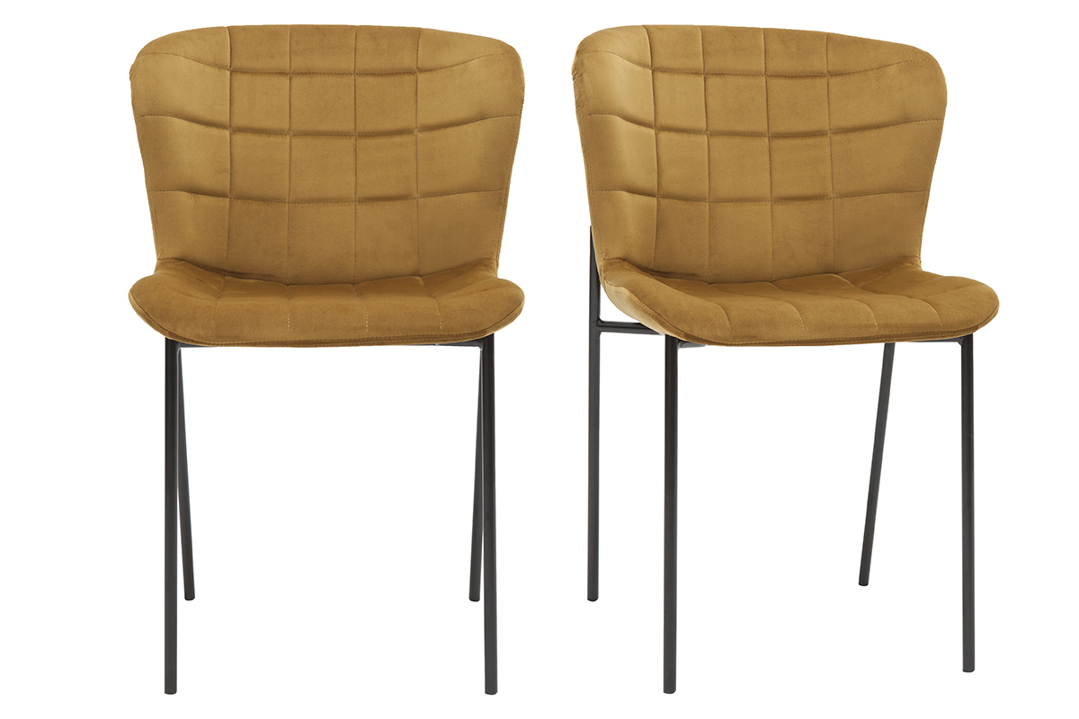Chaises design en tissu velours bronze et métal noir (lot de 2) SAIGA