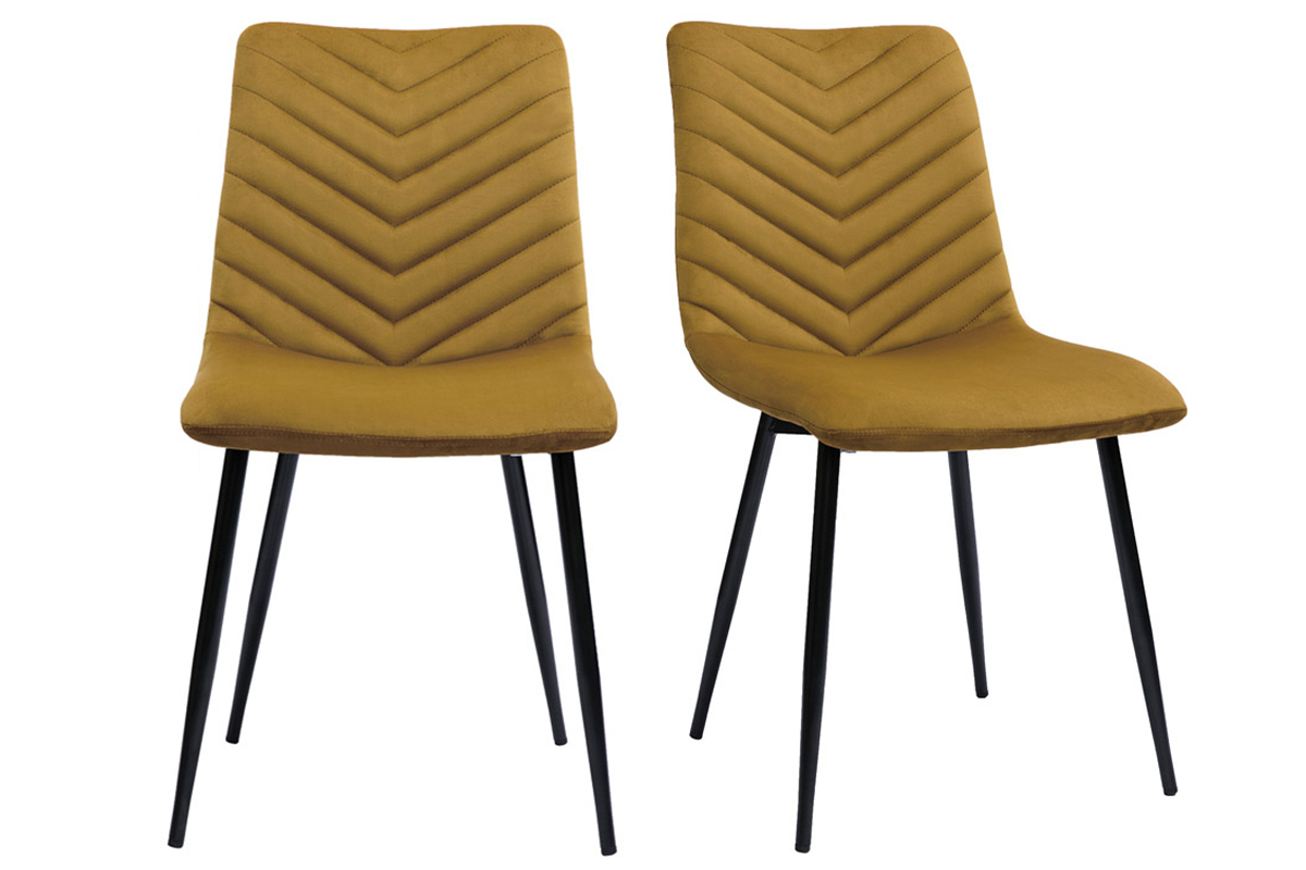Chaises design en tissu velours bronze et métal noir (lot de 2) PUMPKIN