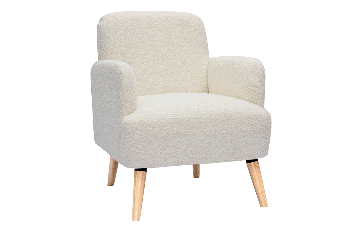 Poltrona scandinava in tessuto effetto lana bouclé e legno ISKO