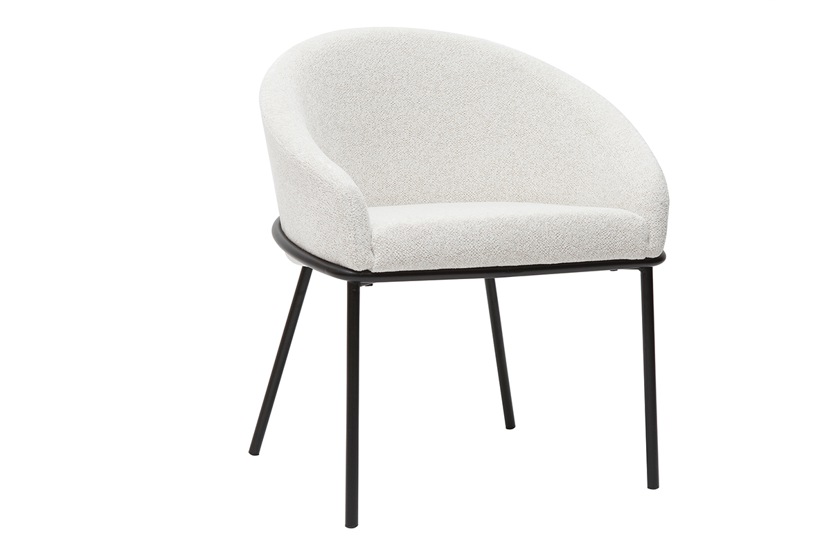 Chaise design en tissu velours chenille blanc cassé et métal noir JENNA