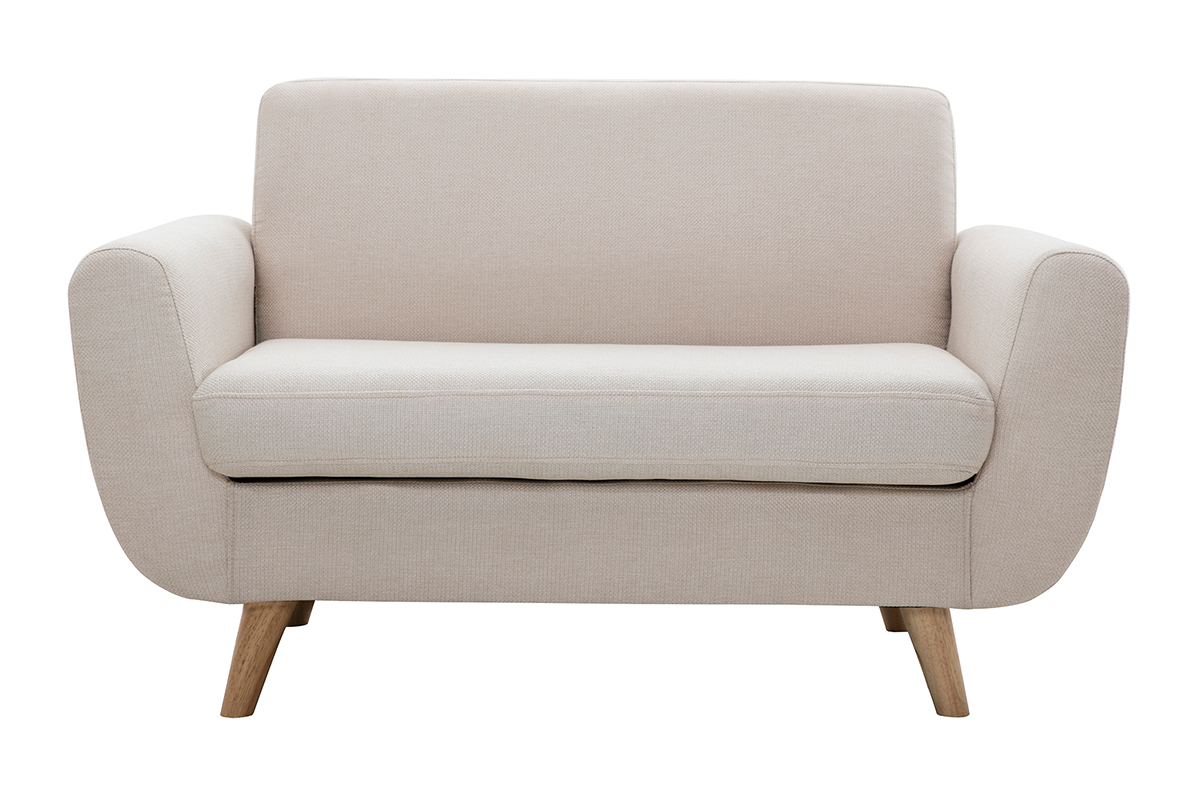 Sofá nórdico 2 plazas beige y madera de caucho maciza PURE