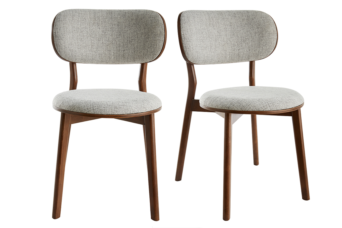 Chaises scandinaves en tissu gris clair et bois foncé noyer (lot de 2) FAUVETTE