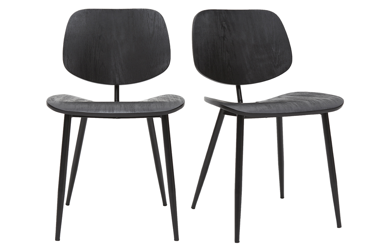 Chaises design noire en bois noir et métal (lot de 2) TOBIAS